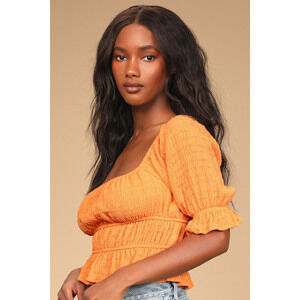 Lulus Summery Vibes Orange Smocked Half Sleeve Top - Size M